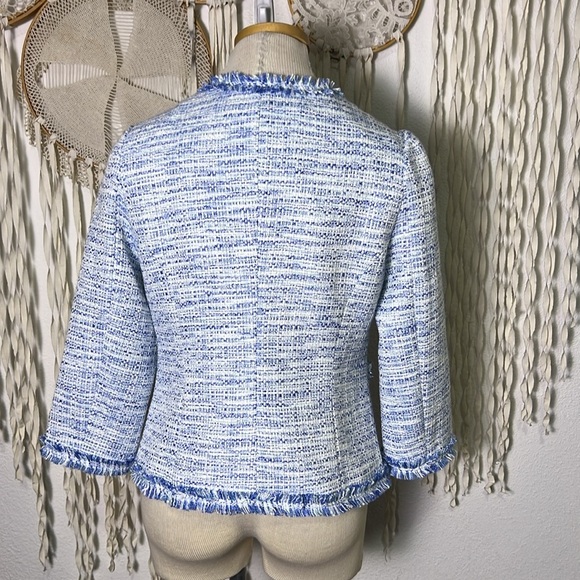 Tyler Boe Blue White Tweed Hook Front Blazer with Pockets size 6 - Picture 10 of 13